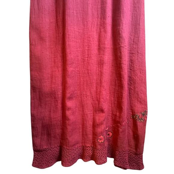 Vtg 90s Y2K Stamp Maxi‎ Dress Long Sleeve Travel Lagenlook Maroon Cottagecore M - Picture 14 of 16